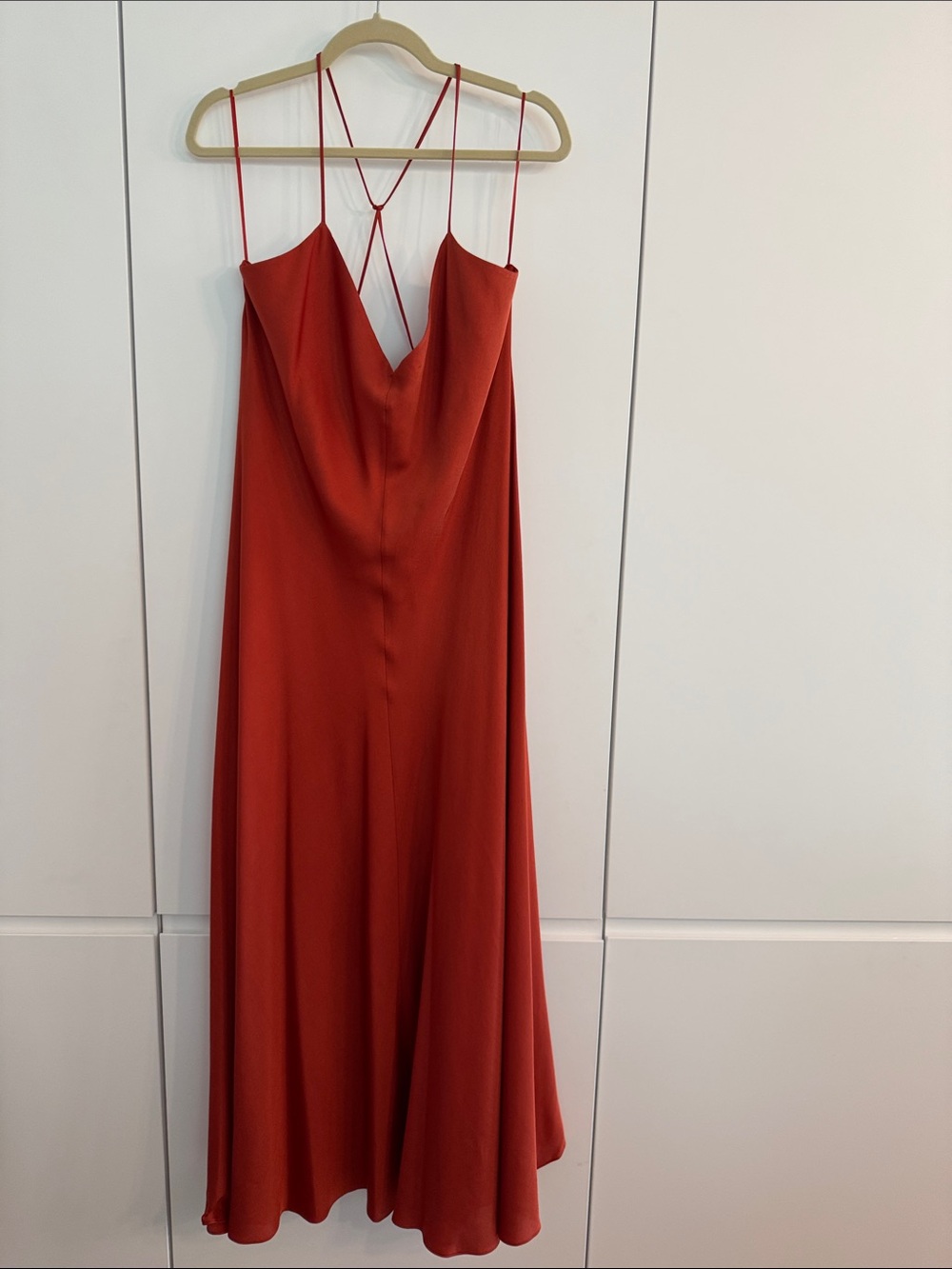 VINCE Silk blend Slip Maxi Dress with Delicate Straps - Rust Red XL New $598